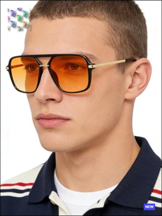 Retro Square Aviator Sunglasses Tinted Lens Trendy Unisex No Nose Piece